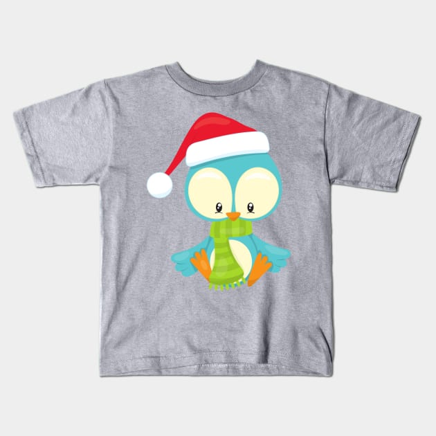 Christmas Bird, Bird With Hat, Bird With Scarf Kids T-Shirt by Jelena Dunčević